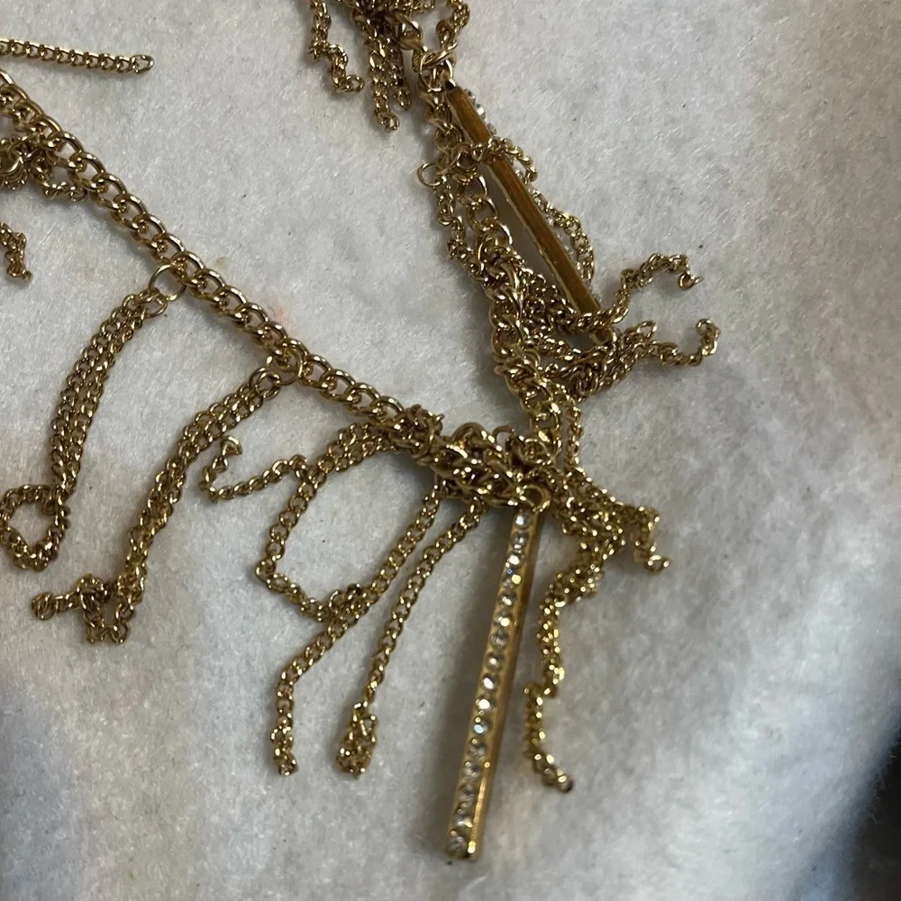 Nicole Miller Long Fringe Rhinestone Bar Necklace